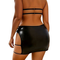 Plus Size Μαύρο Φόρεμα από Wet Look Δερματίνη με Halter Σχέδιο