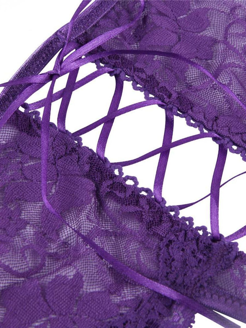 Μωβ Σέξι Δαντελωτό Brazil Slip Crotchless 🌹