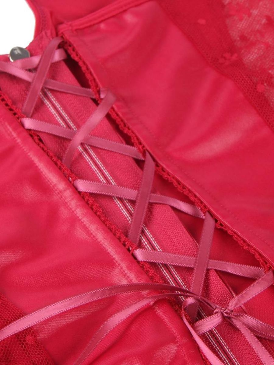 Κόκκινο Σέξι Δερμάτινο Φόρεμα Halter με Δαντέλα Plus Size