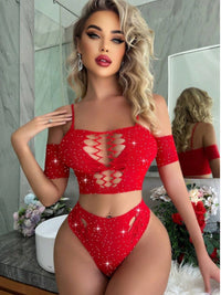 Bodystocking Σετ με Strass Top και Brazil Slip
