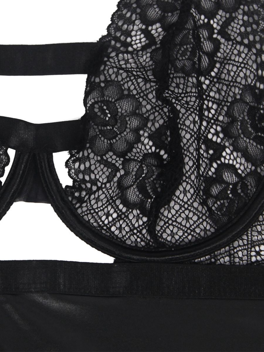Μαύρο Babydoll με Floral Λεπτομέρειες και Ανοίγματα στην Πλάτη Plus Size