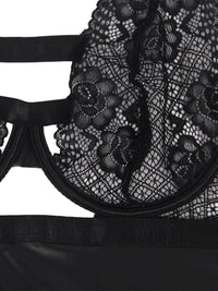 Μαύρο Babydoll με Floral Λεπτομέρειες και Ανοίγματα στην Πλάτη Plus Size