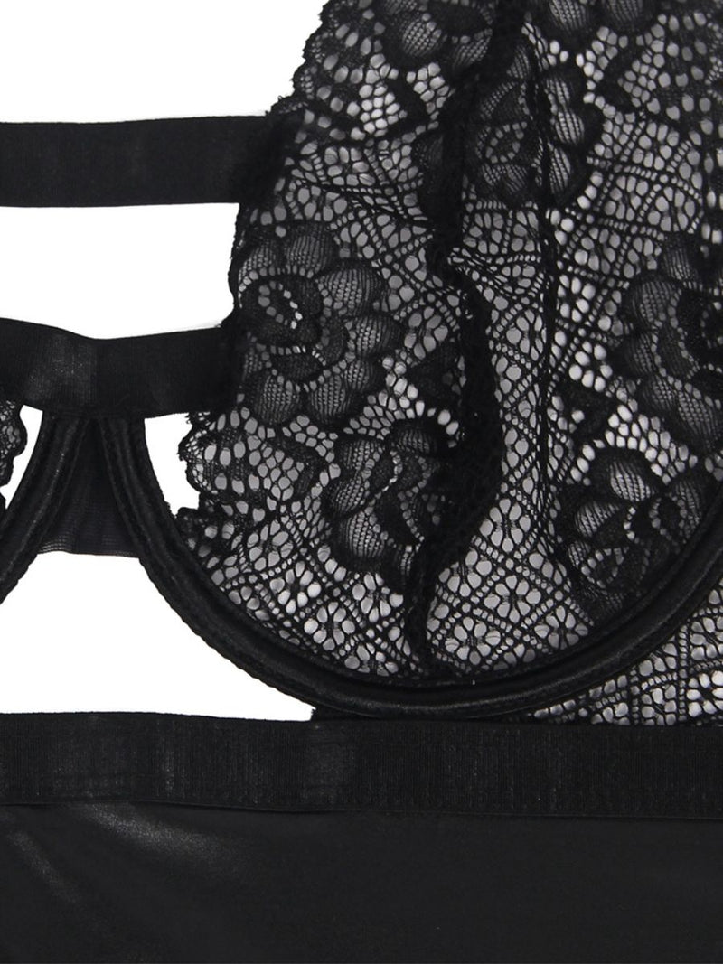 Μαύρο Babydoll με Floral Λεπτομέρειες και Ανοίγματα στην Πλάτη Plus Size