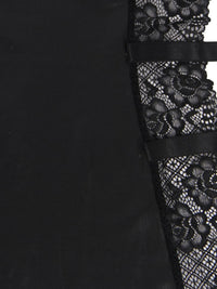 Μαύρο Babydoll με Floral Λεπτομέρειες και Ανοίγματα στην Πλάτη Plus Size