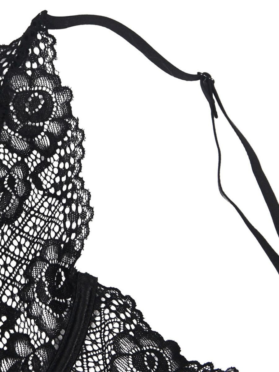 Μαύρο Babydoll με Floral Λεπτομέρειες και Ανοίγματα στην Πλάτη Plus Size