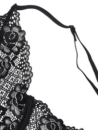 Μαύρο Babydoll με Floral Λεπτομέρειες και Ανοίγματα στην Πλάτη Plus Size
