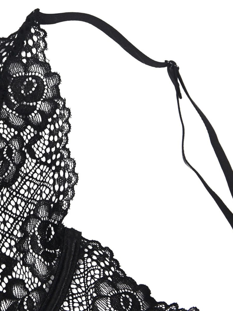 Μαύρο Babydoll με Floral Λεπτομέρειες και Ανοίγματα στην Πλάτη Plus Size