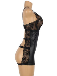 Μαύρο Babydoll με Floral Λεπτομέρειες και Ανοίγματα στην Πλάτη Plus Size