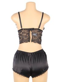 Σέξι Μαύρο Σετ Babydoll Μεταξωτό με Δαντέλα Plus Size