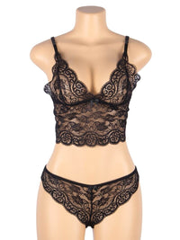 Σέξι Μαύρο Σετ Babydoll Μεταξωτό με Δαντέλα Plus Size