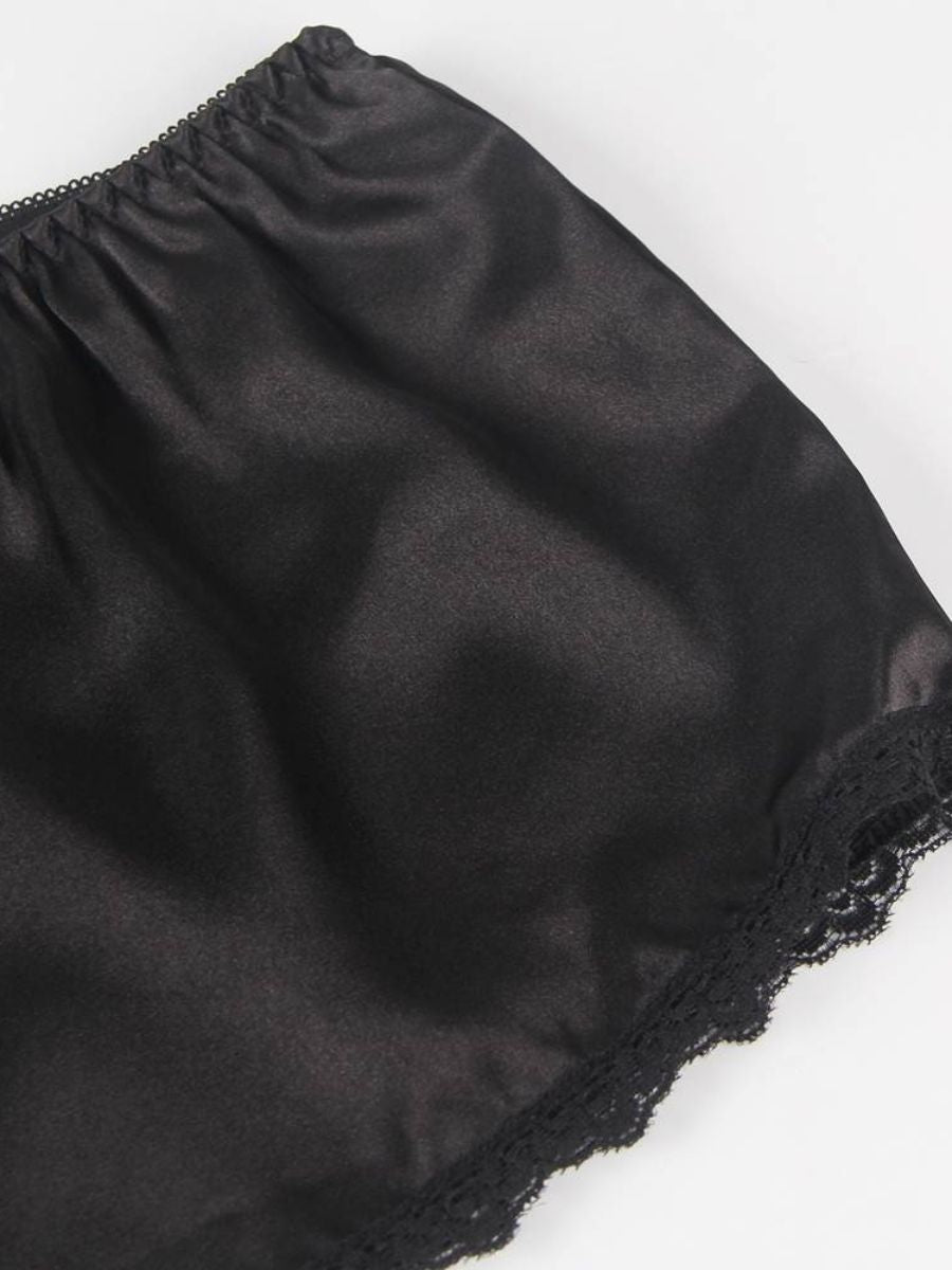Σέξι Μαύρο Σετ Babydoll Μεταξωτό με Δαντέλα Plus Size