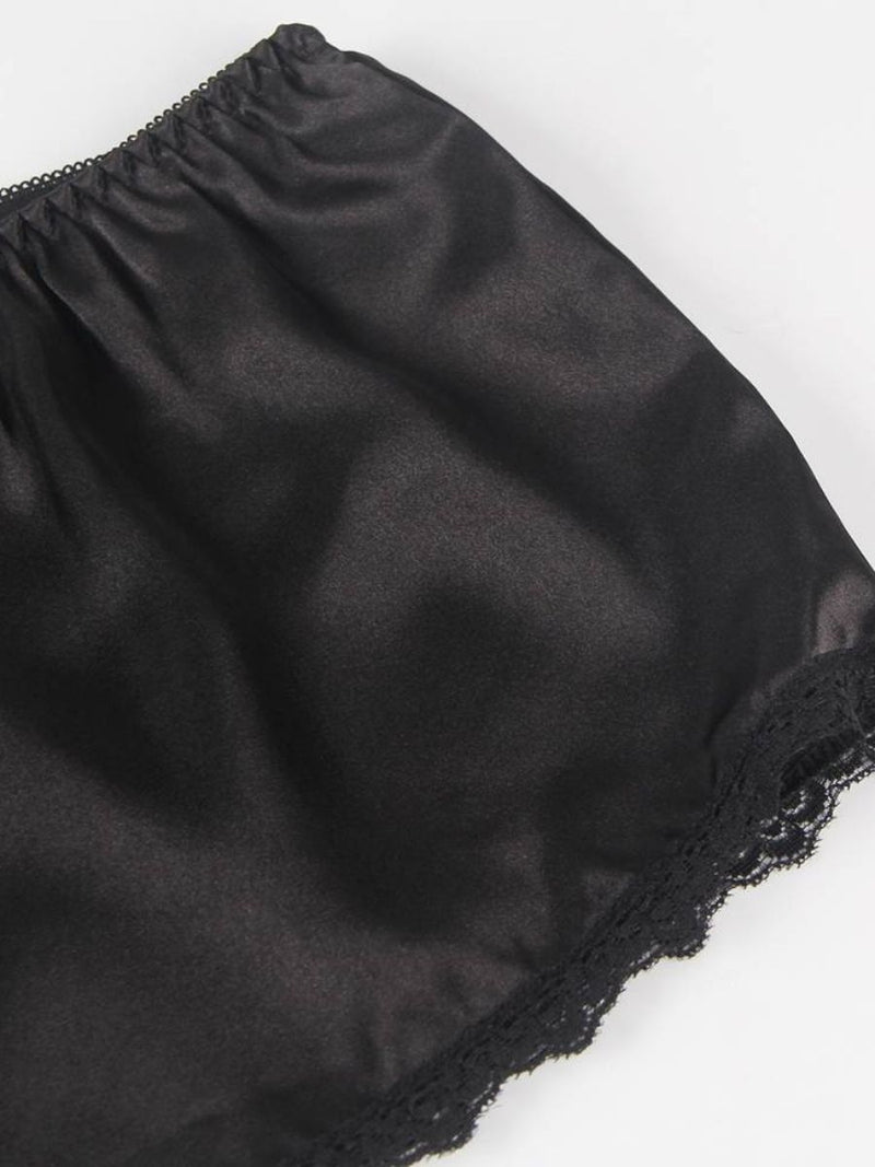 Σέξι Μαύρο Σετ Babydoll Μεταξωτό με Δαντέλα Plus Size