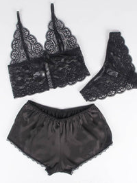 Σέξι Μαύρο Σετ Babydoll Μεταξωτό με Δαντέλα Plus Size