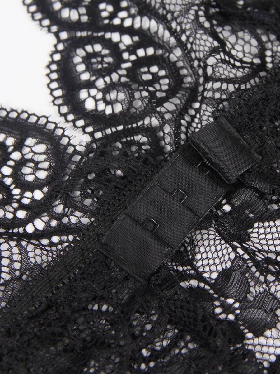 Σέξι Μαύρο Σετ Babydoll Μεταξωτό με Δαντέλα Plus Size