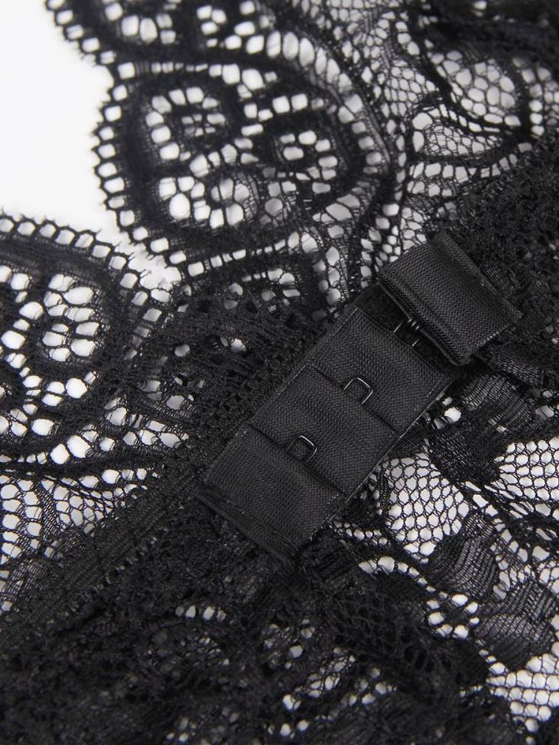 Σέξι Μαύρο Σετ Babydoll Μεταξωτό με Δαντέλα Plus Size