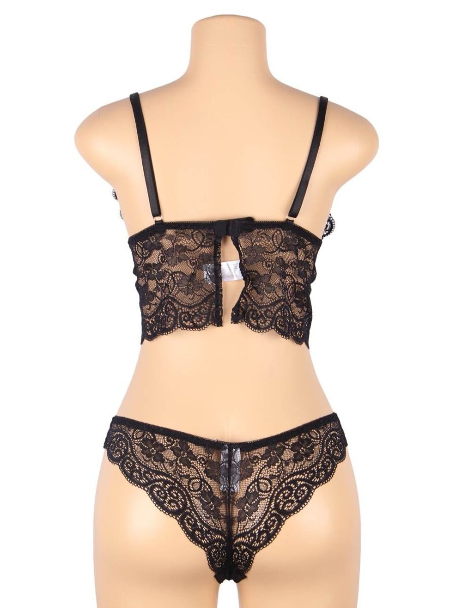 Σέξι Μαύρο Σετ Babydoll Μεταξωτό με Δαντέλα Plus Size