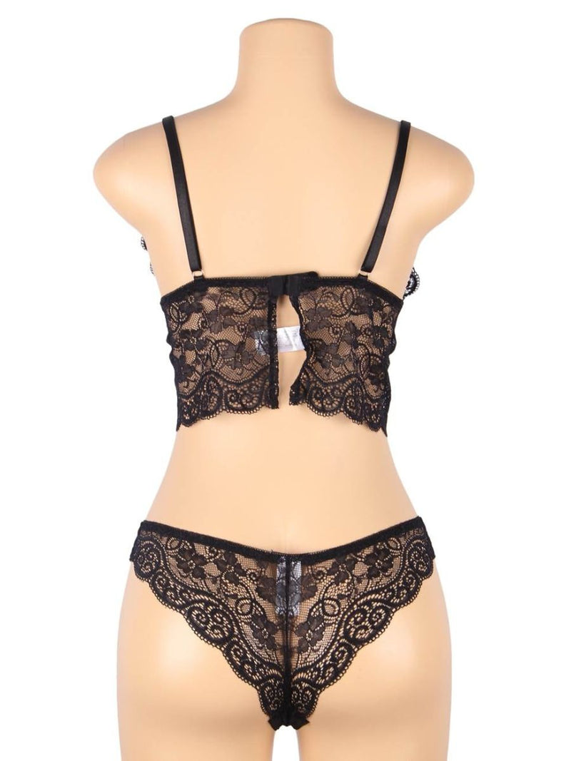 Σέξι Μαύρο Σετ Babydoll Μεταξωτό με Δαντέλα Plus Size