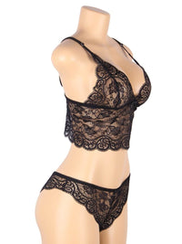 Σέξι Μαύρο Σετ Babydoll Μεταξωτό με Δαντέλα Plus Size