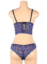 Σέξι Μπλε Σετ Babydoll Μεταξωτό με Δαντέλα Plus Size