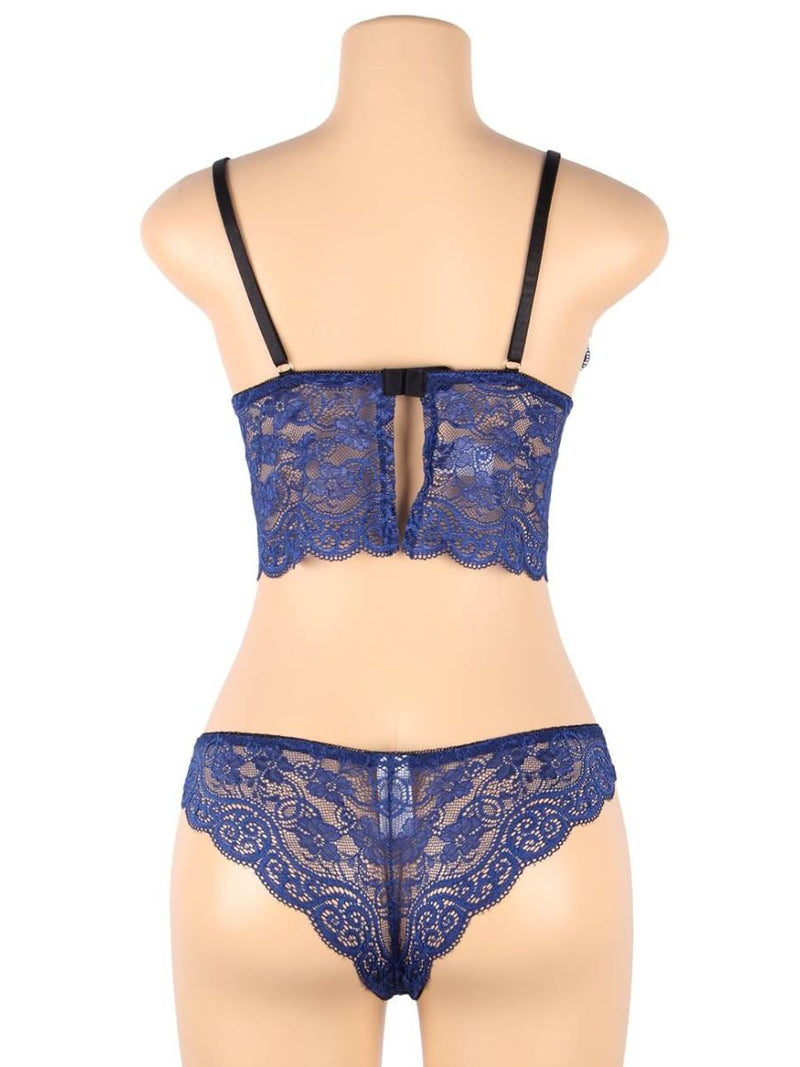 Σέξι Μπλε Σετ Babydoll Μεταξωτό με Δαντέλα Plus Size