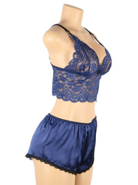 Σέξι Μπλε Σετ Babydoll Μεταξωτό με Δαντέλα Plus Size