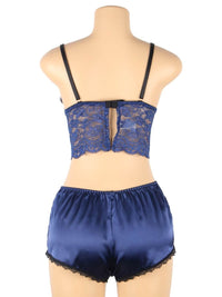Σέξι Μπλε Σετ Babydoll Μεταξωτό με Δαντέλα Plus Size