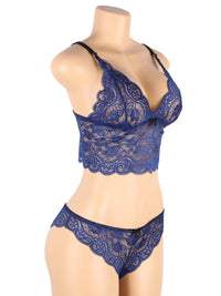 Σέξι Μπλε Σετ Babydoll Μεταξωτό με Δαντέλα Plus Size