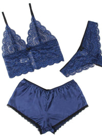 Σέξι Μπλε Σετ Babydoll Μεταξωτό με Δαντέλα Plus Size