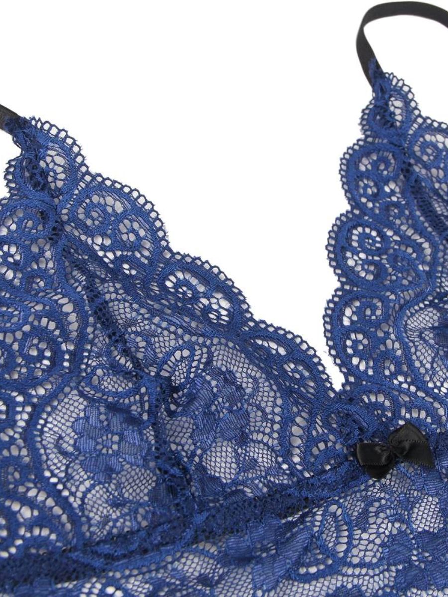 Σέξι Μπλε Σετ Babydoll Μεταξωτό με Δαντέλα Plus Size