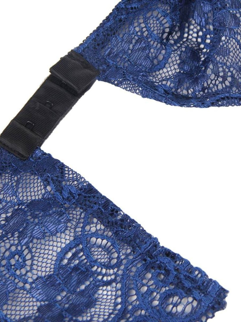 Σέξι Μπλε Σετ Babydoll Μεταξωτό με Δαντέλα Plus Size