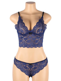 Σέξι Μπλε Σετ Babydoll Μεταξωτό με Δαντέλα Plus Size