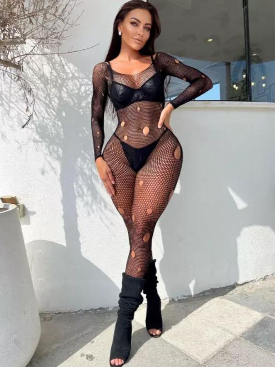 Σέξι Διχτυωτό Μαύρο Bodystocking Με Hollow Out Σχέδιο