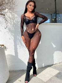 Σέξι Διχτυωτό Μαύρο Bodystocking Με Hollow Out Σχέδιο