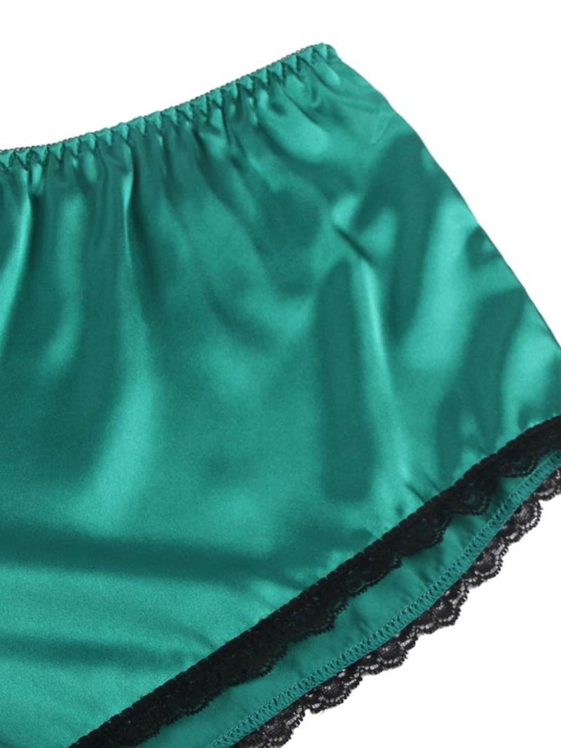 Σέξι Πράσινο Σετ Babydoll Μεταξωτό με Δαντέλα Plus Size