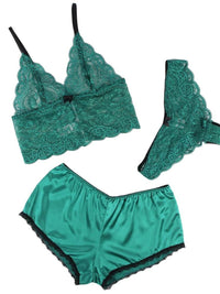 Σέξι Πράσινο Σετ Babydoll Μεταξωτό με Δαντέλα Plus Size