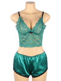 Σέξι Πράσινο Σετ Babydoll Μεταξωτό με Δαντέλα Plus Size