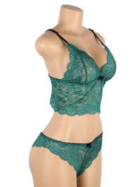 Σέξι Πράσινο Σετ Babydoll Μεταξωτό με Δαντέλα Plus Size