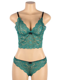 Σέξι Πράσινο Σετ Babydoll Μεταξωτό με Δαντέλα Plus Size