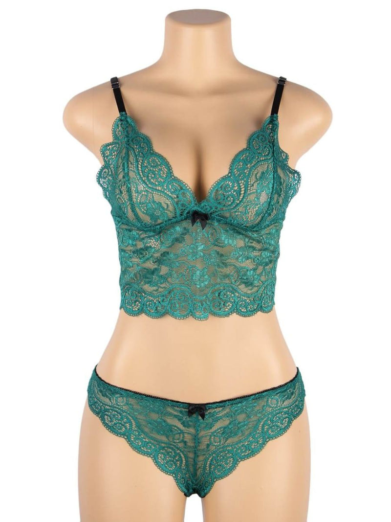 Σέξι Πράσινο Σετ Babydoll Μεταξωτό με Δαντέλα Plus Size