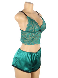 Σέξι Πράσινο Σετ Babydoll Μεταξωτό με Δαντέλα Plus Size