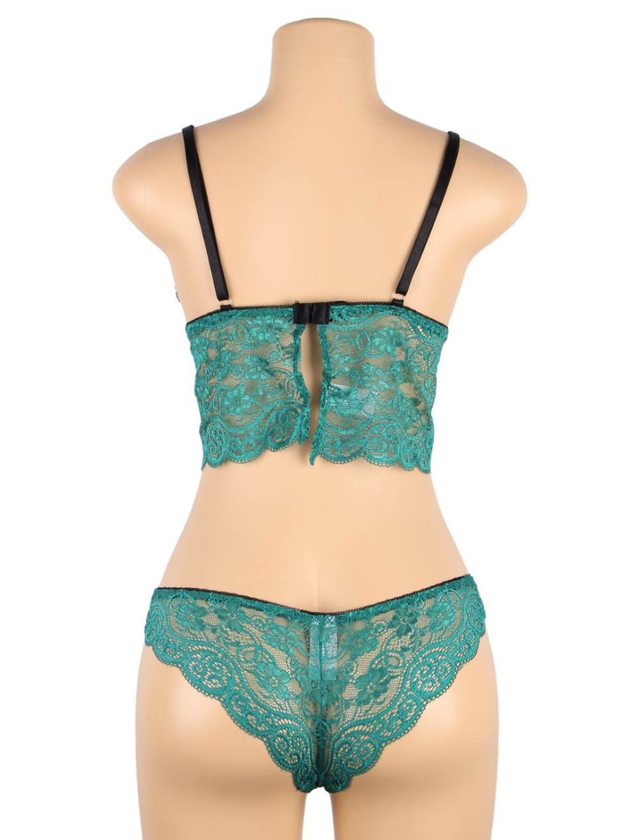 Σέξι Πράσινο Σετ Babydoll Μεταξωτό με Δαντέλα Plus Size