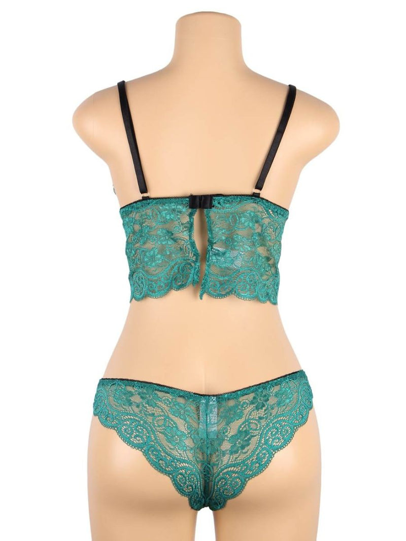 Σέξι Πράσινο Σετ Babydoll Μεταξωτό με Δαντέλα Plus Size