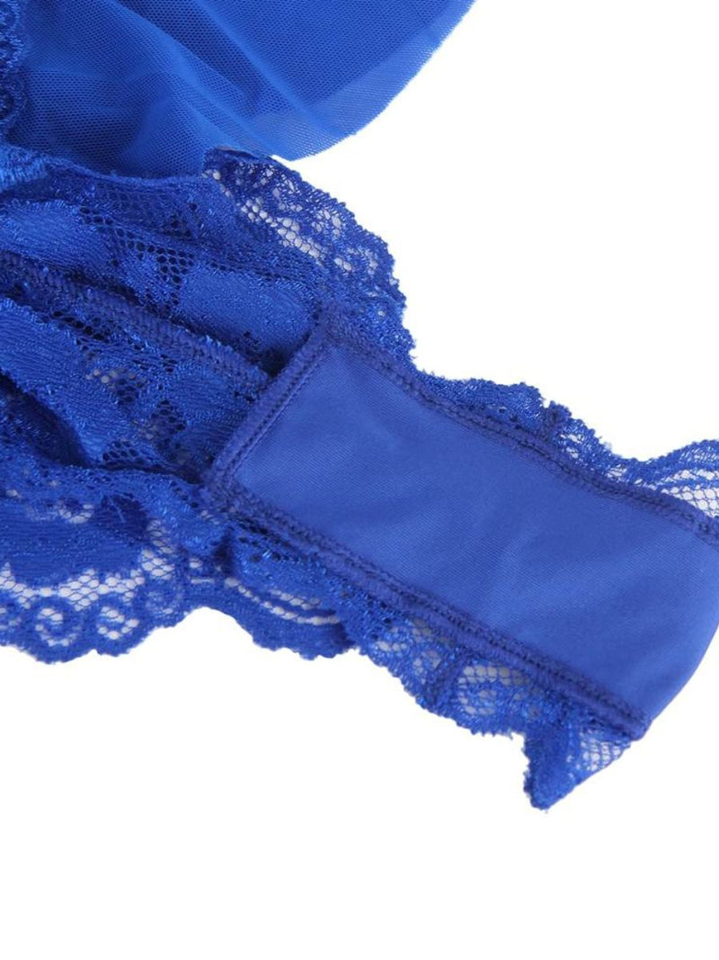 Σέξι μαύρο teddy plus size με V λαιμόκοψη, βολάν και ζώνη – Juicy String