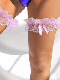 Ροζ Δαντελωτές Καλτσοδέτες με Φιόγκο 🎀
