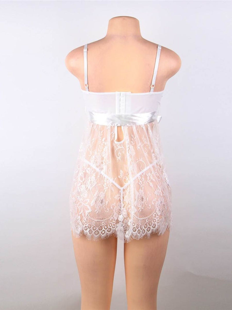 Σέξι Λευκό Babydoll με Δαντέλα και Ενίσχυση στο Στήθος