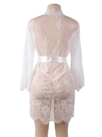 Σέξι Σετ Δαντελένια Ρόμπα με Ασορτί String και Faux Silk Ζώνη