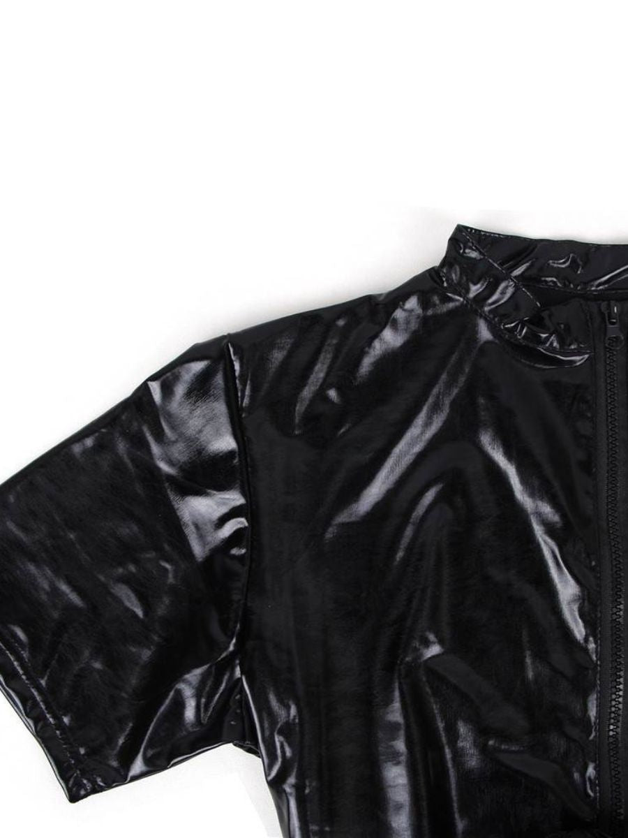 Σέξι Μαύρο Ανδρικό Δερμάτινο Catsuit