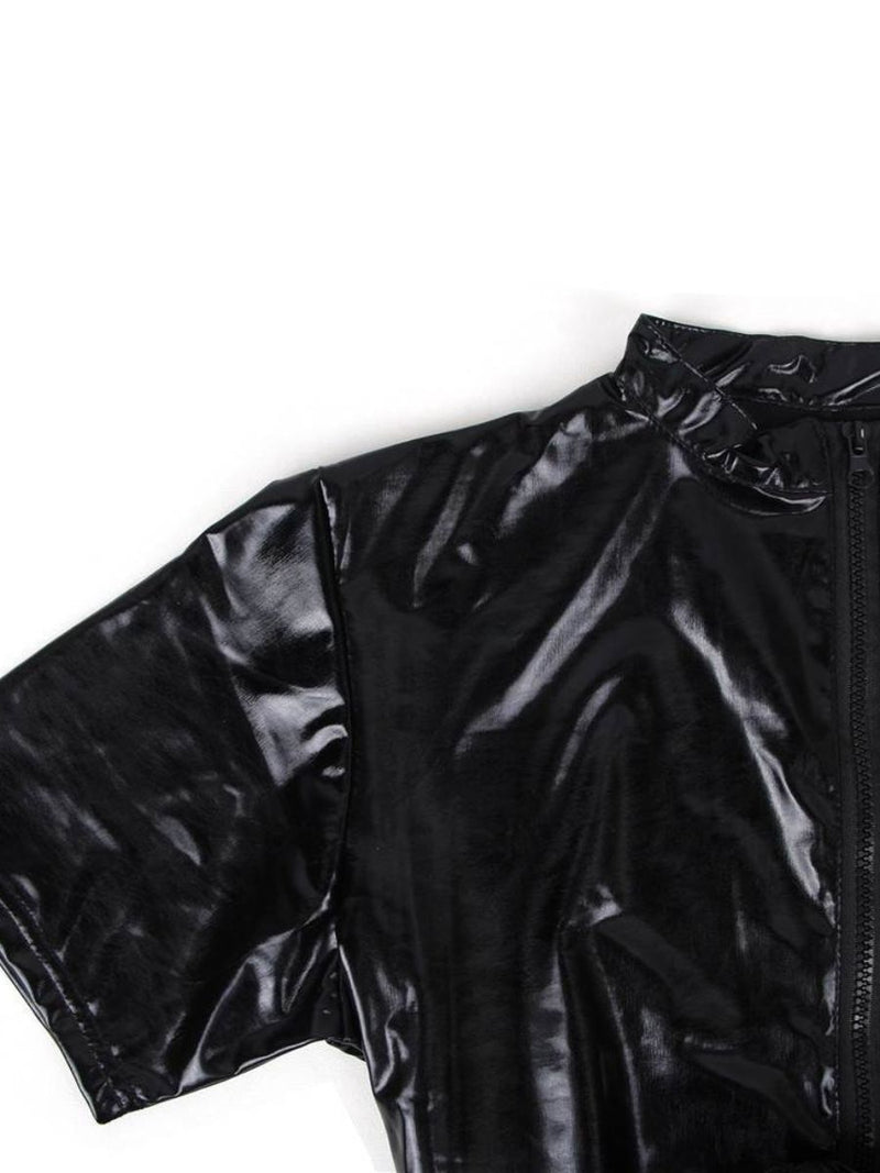 Σέξι Μαύρο Ανδρικό Δερμάτινο Catsuit