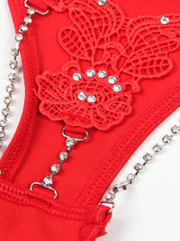 Σέξι Κόκκινο G-string με Κέντημα και Λωρίδες Strass