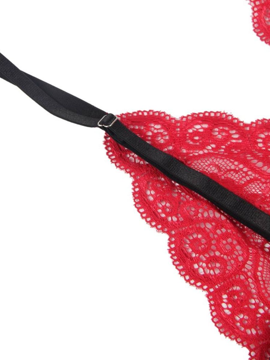 Σέξι Κόκκινο Σετ Babydoll Μεταξωτό με Δαντέλα Plus Size